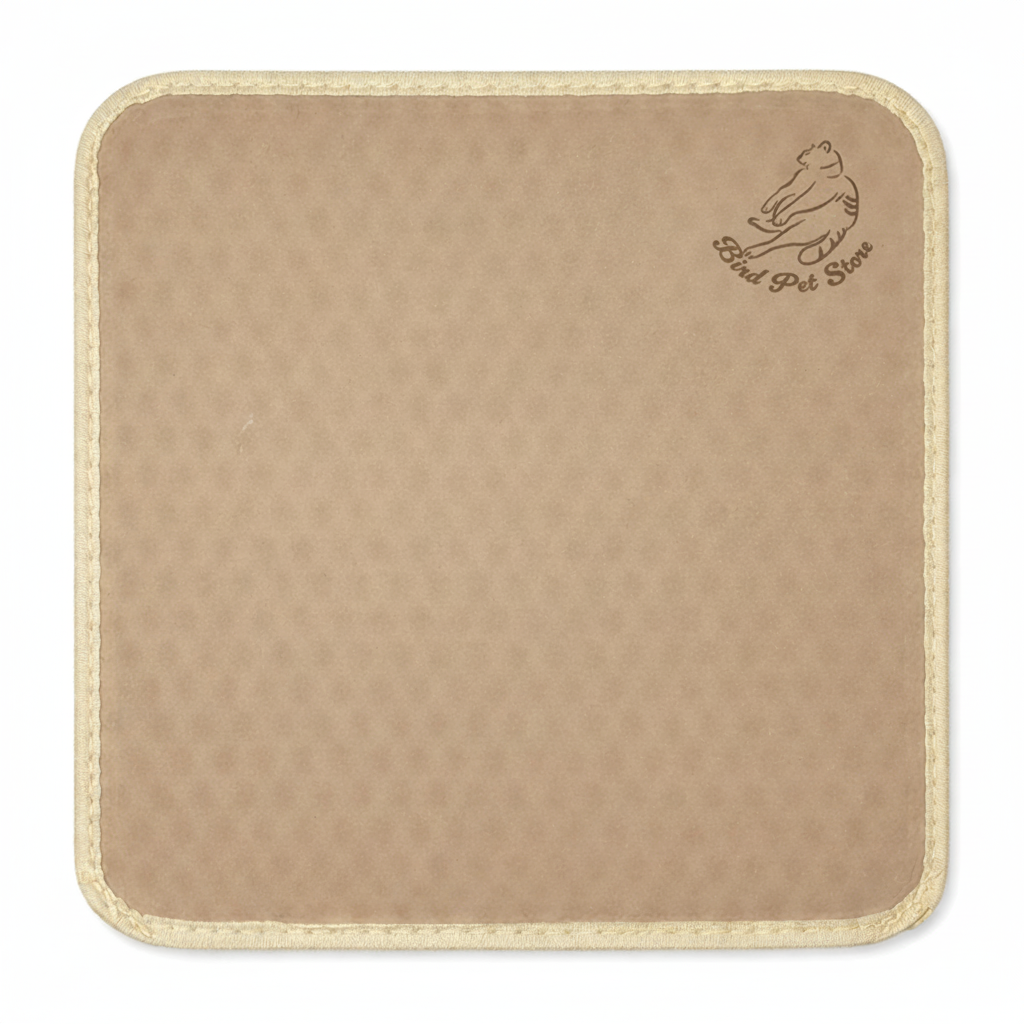 Brown textured square mat with a logo in the corner on a white background