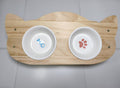Natural Wooden Elevated Pet Feeding Station with Removable Dual Ceramic Bowls