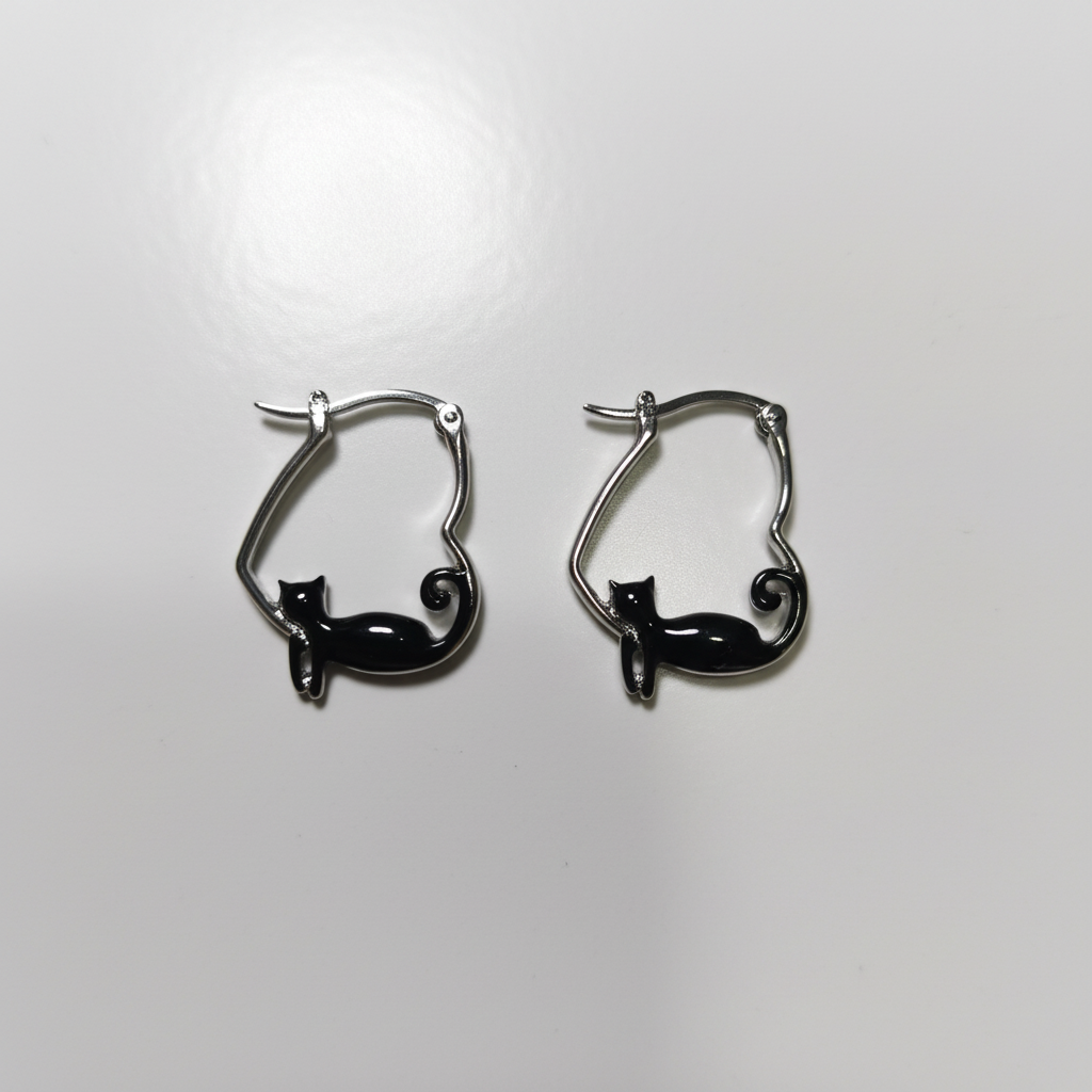 Cute Black Cat Hoop Earrings for Women | Kawaii Cat Shape Fashion Earrings | Animal Jewelry Gift