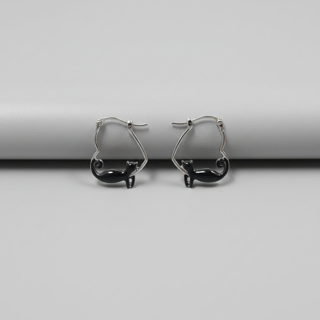 Cute Black Cat Hoop Earrings for Women | Kawaii Cat Shape Fashion Earrings | Animal Jewelry Gift